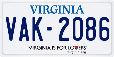 VA license plate VAK2086