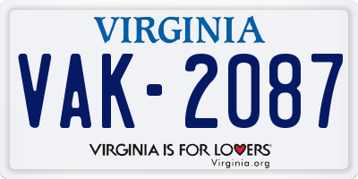 VA license plate VAK2087
