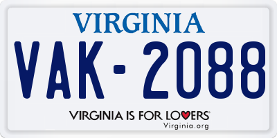 VA license plate VAK2088