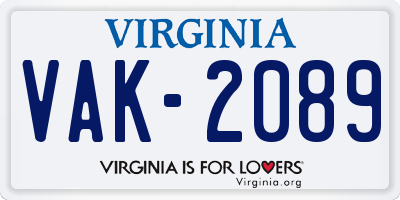 VA license plate VAK2089