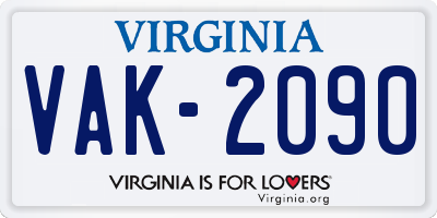 VA license plate VAK2090
