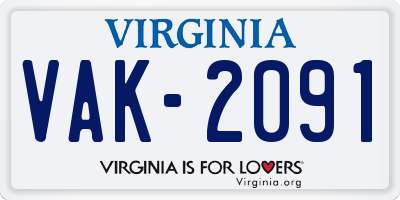 VA license plate VAK2091