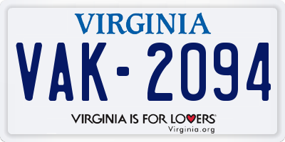 VA license plate VAK2094