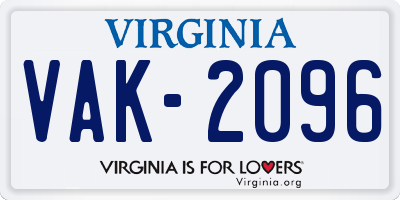VA license plate VAK2096
