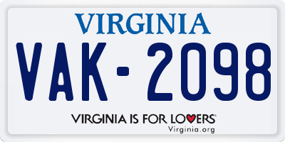VA license plate VAK2098
