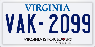 VA license plate VAK2099