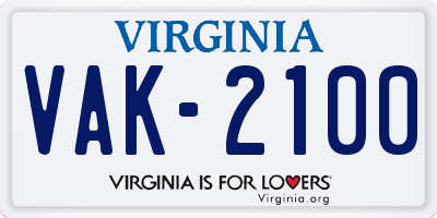 VA license plate VAK2100