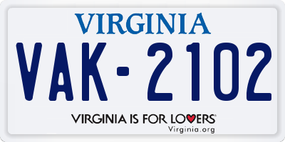 VA license plate VAK2102