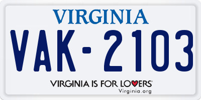 VA license plate VAK2103