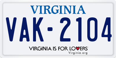 VA license plate VAK2104