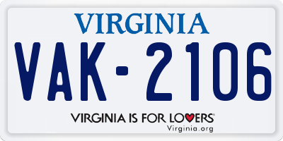 VA license plate VAK2106
