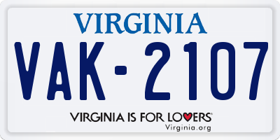 VA license plate VAK2107
