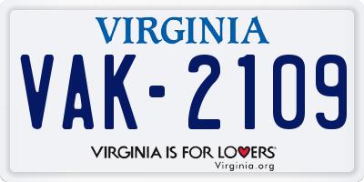 VA license plate VAK2109