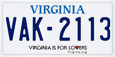 VA license plate VAK2113