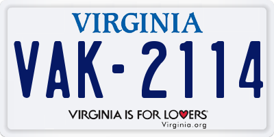 VA license plate VAK2114