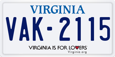 VA license plate VAK2115