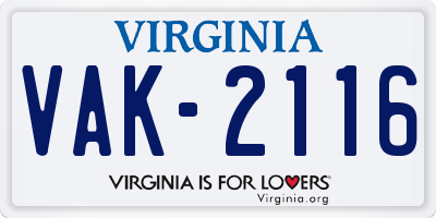 VA license plate VAK2116