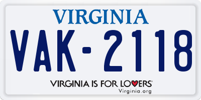 VA license plate VAK2118