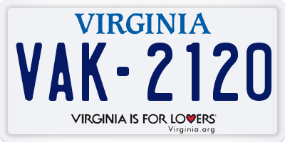 VA license plate VAK2120