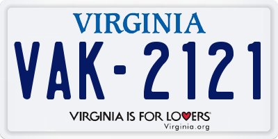 VA license plate VAK2121