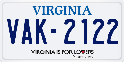 VA license plate VAK2122