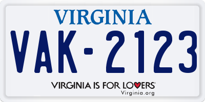 VA license plate VAK2123