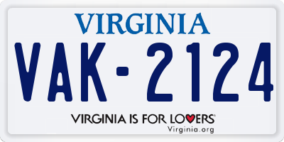 VA license plate VAK2124
