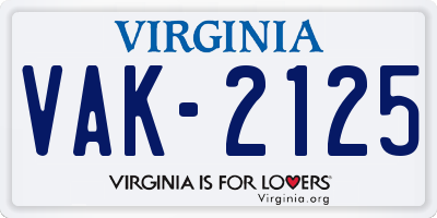 VA license plate VAK2125