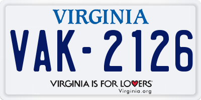 VA license plate VAK2126