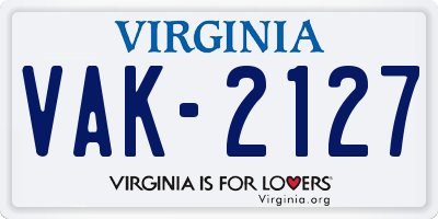 VA license plate VAK2127