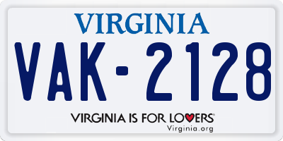 VA license plate VAK2128