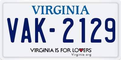 VA license plate VAK2129