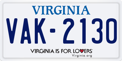 VA license plate VAK2130