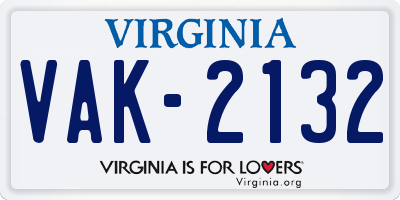 VA license plate VAK2132