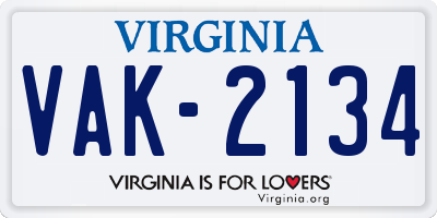 VA license plate VAK2134