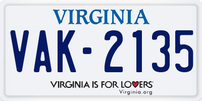 VA license plate VAK2135