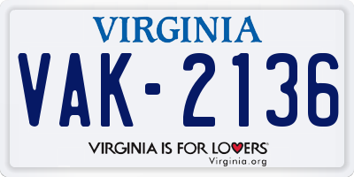 VA license plate VAK2136