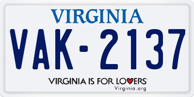 VA license plate VAK2137