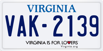 VA license plate VAK2139