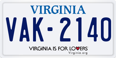 VA license plate VAK2140