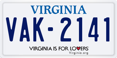 VA license plate VAK2141