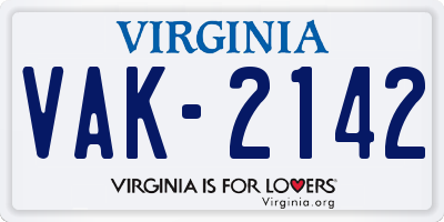 VA license plate VAK2142