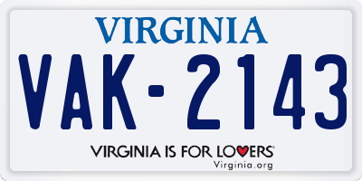 VA license plate VAK2143