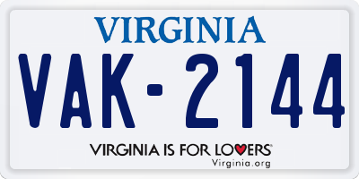 VA license plate VAK2144