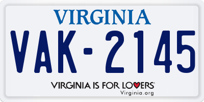 VA license plate VAK2145
