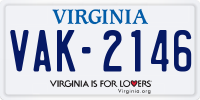 VA license plate VAK2146