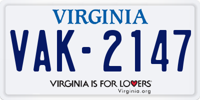 VA license plate VAK2147