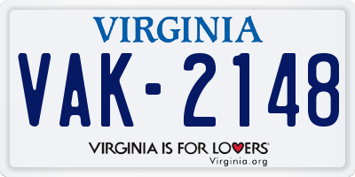 VA license plate VAK2148