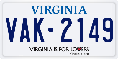 VA license plate VAK2149