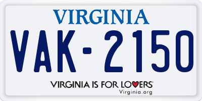 VA license plate VAK2150